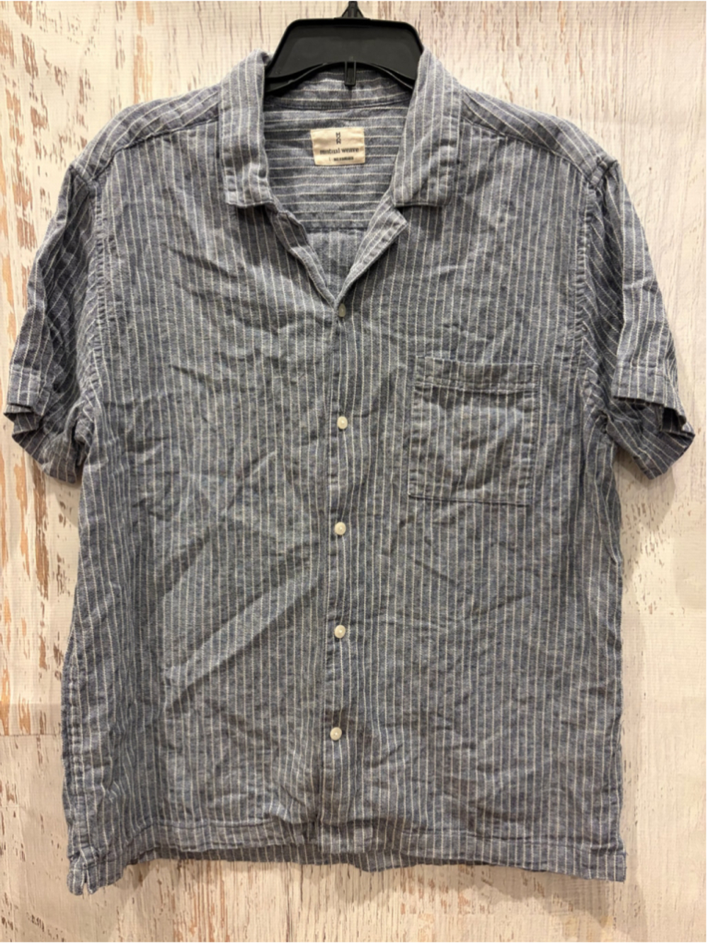 Men's Mutual Weave Casual Button Down Shirt Size L Blue White Striped